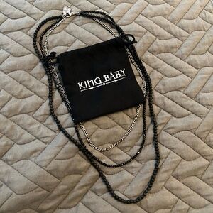 King Baby .925 Silver triple strand necklace with lava rock, curb link chain
